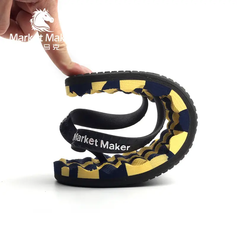 Men's Blue Gold Patterned Rubber Flip Flops - Image 7