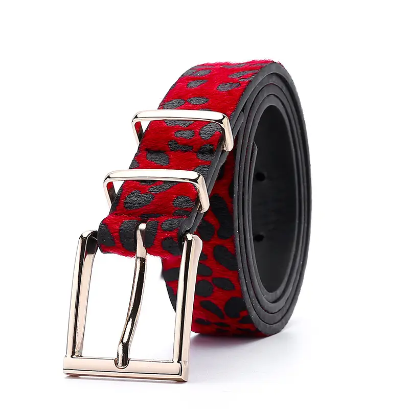 Women's Red Leopard Print Belt with Silver Buckle - Image 11