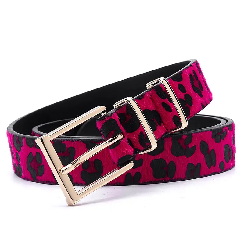 Women's Red Leopard Print Belt with Silver Buckle - Image 5