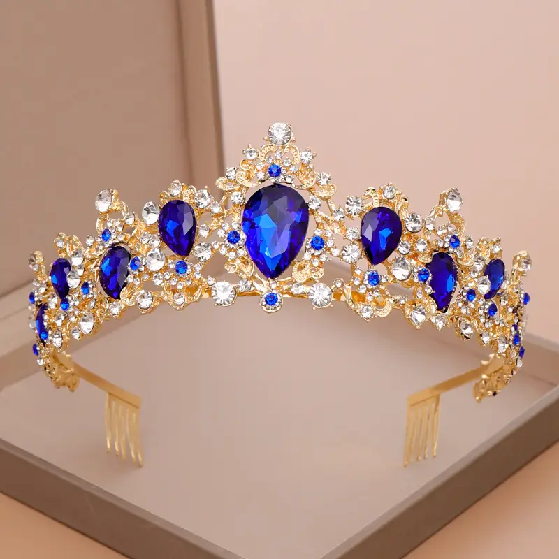 Crystal Crown with Blue Stones for Women