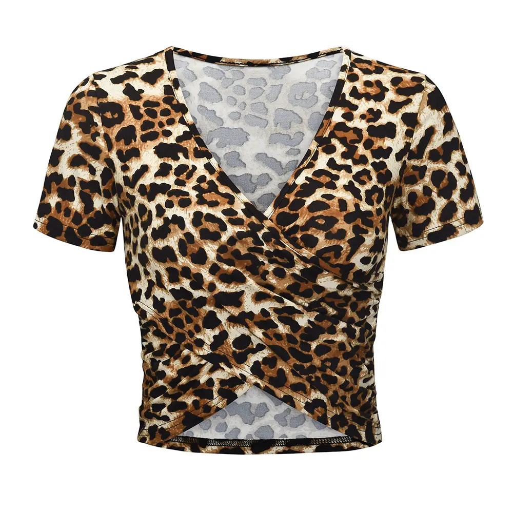 Women Leopard Print V-neck T-shirt 2020 Summer - Image 2