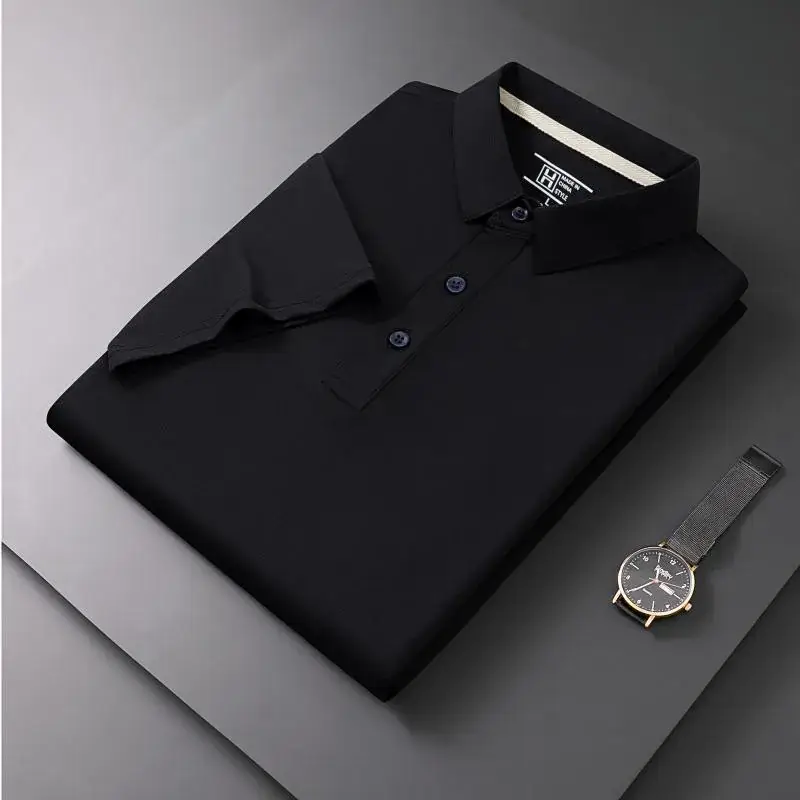 Men Navy Blue Business Polo Shirt with Embroidered Logo - Image 2