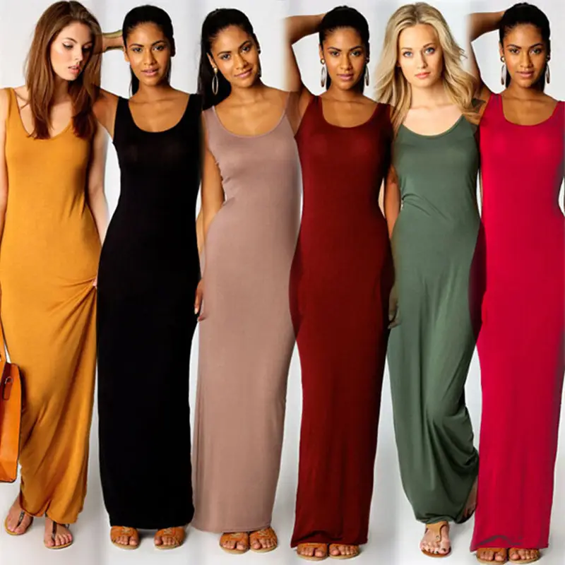 2025 Summer Casual Women's Long Skirt Vest Long Sleeveless Dress Brown - Image 16