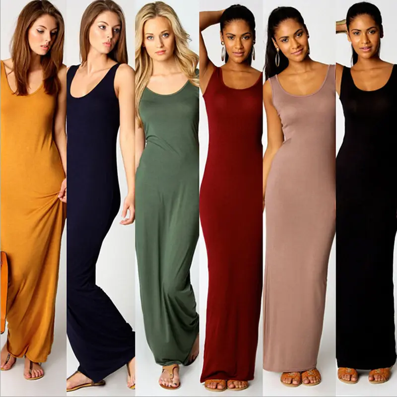 2025 Summer Casual Women's Long Skirt Vest Long Sleeveless Dress Brown - Image 17