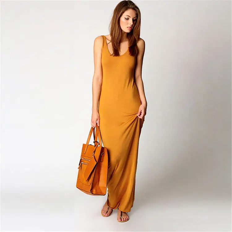 2025 Summer Casual Women's Long Skirt Vest Long Sleeveless Dress Brown — feature 10