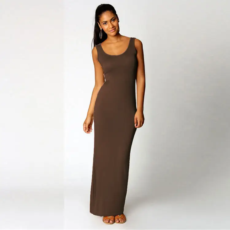 2025 Summer Casual Women's Long Skirt Vest Long Sleeveless Dress Brown — feature 15