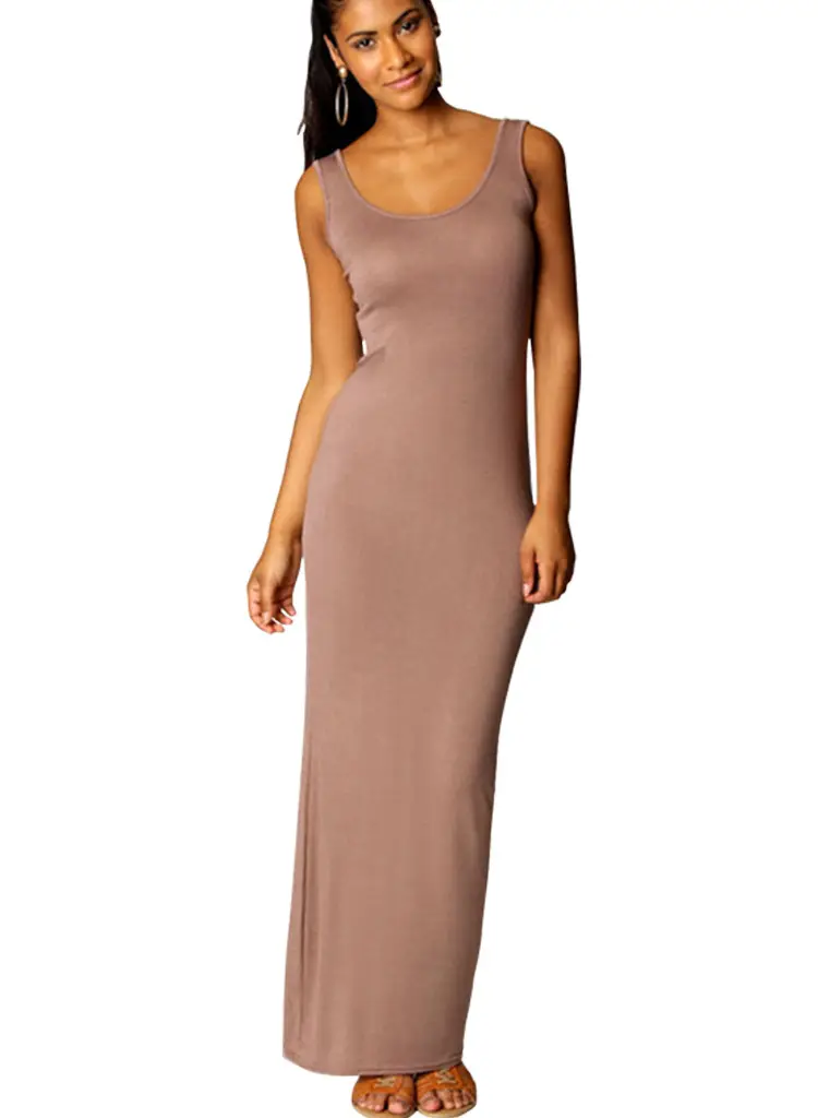 2025 Summer Casual Women's Long Skirt Vest Long Sleeveless Dress Brown - Image 9