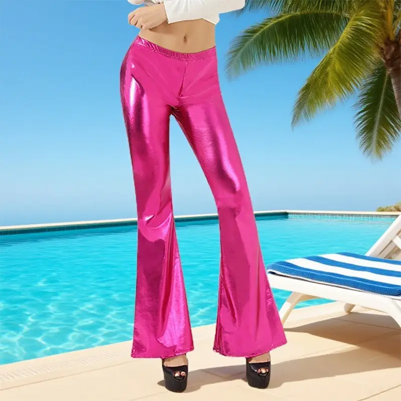 Golden Flared PU Leggings for Women
