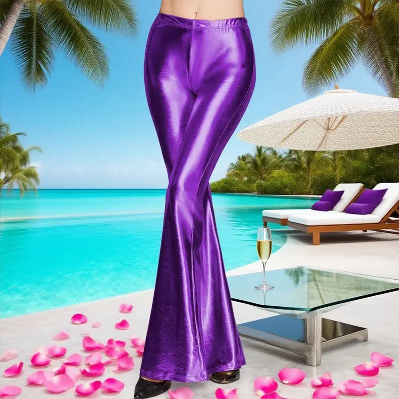 Golden Flared PU Leggings for Women