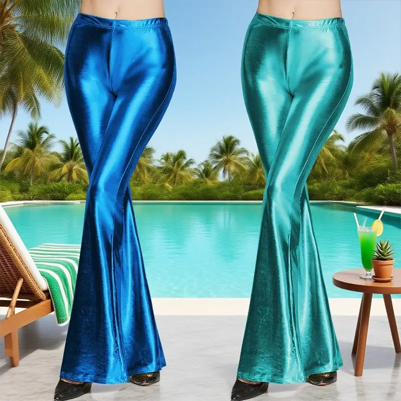 Golden Flared PU Leggings for Women