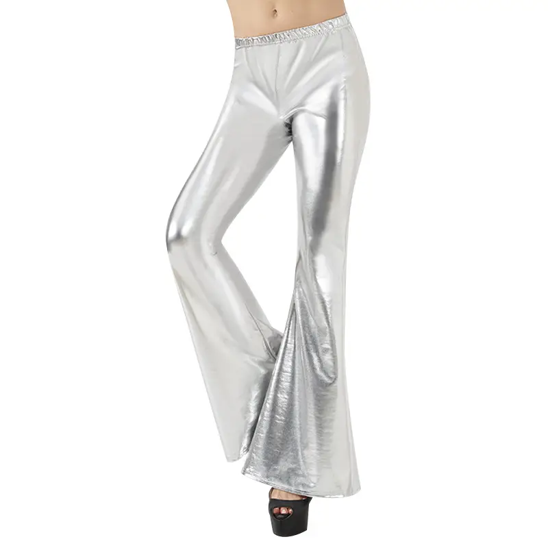 Golden Flared PU Leggings for Women