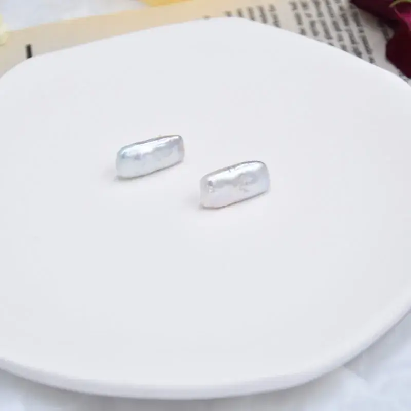 925 Silver Pearl Earrings Long Square Special Shape - Image 4