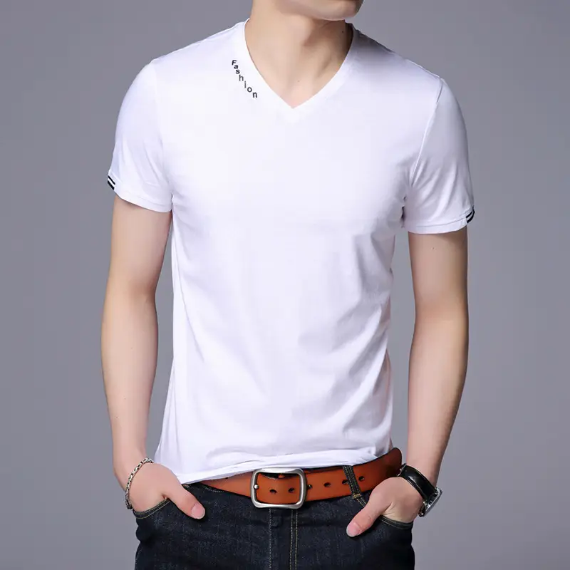 Men V-Neck Cotton T-Shirt Slim Fit Maroon - Image 8