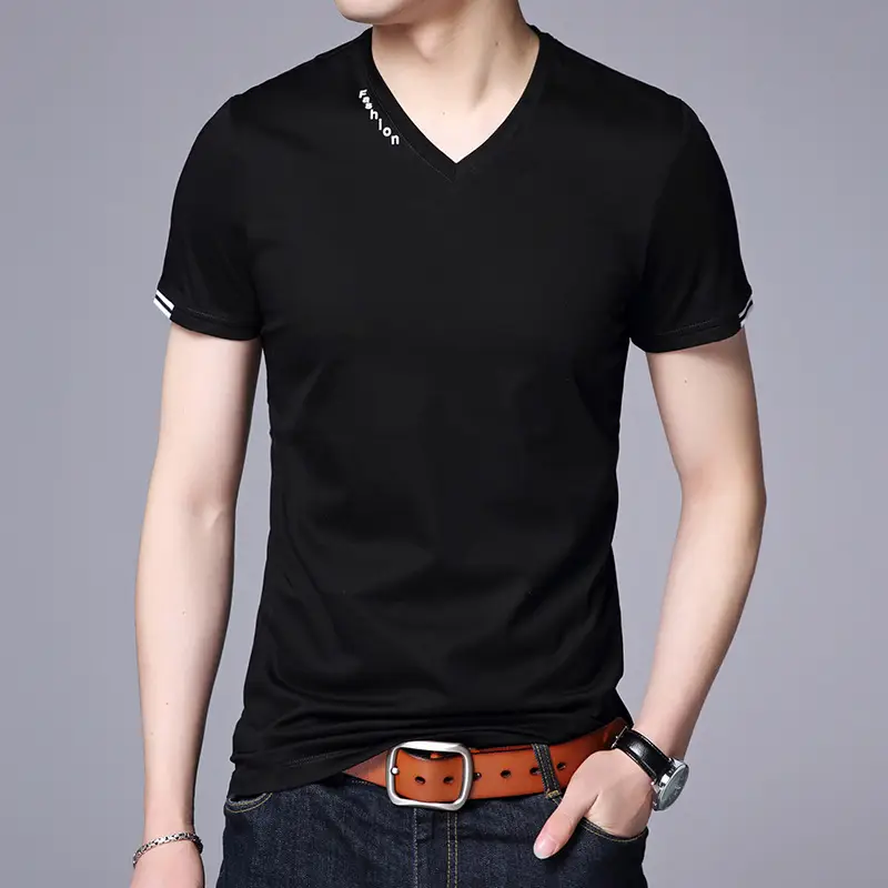 Men V-Neck Cotton T-Shirt Slim Fit Maroon - Image 10