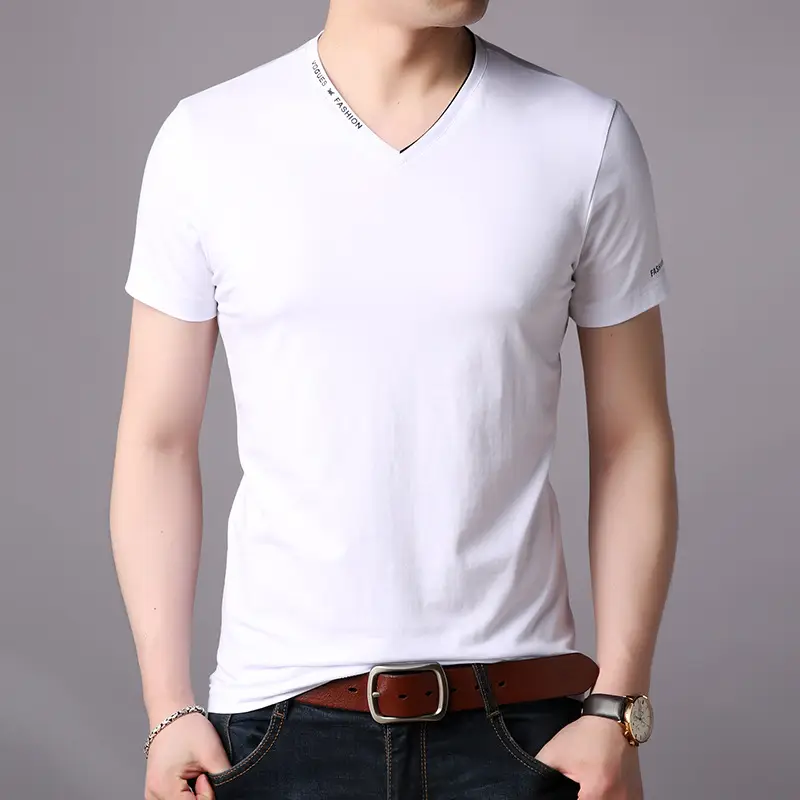 Men V-Neck Cotton T-Shirt Slim Fit Maroon - Image 3