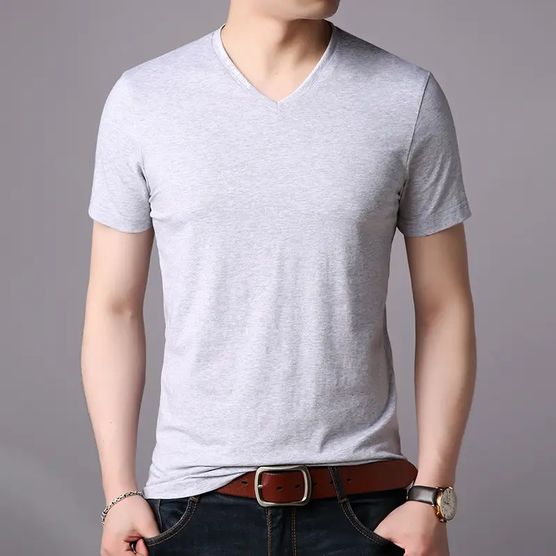 Men V-Neck Cotton T-Shirt Slim Fit Maroon - Image 4