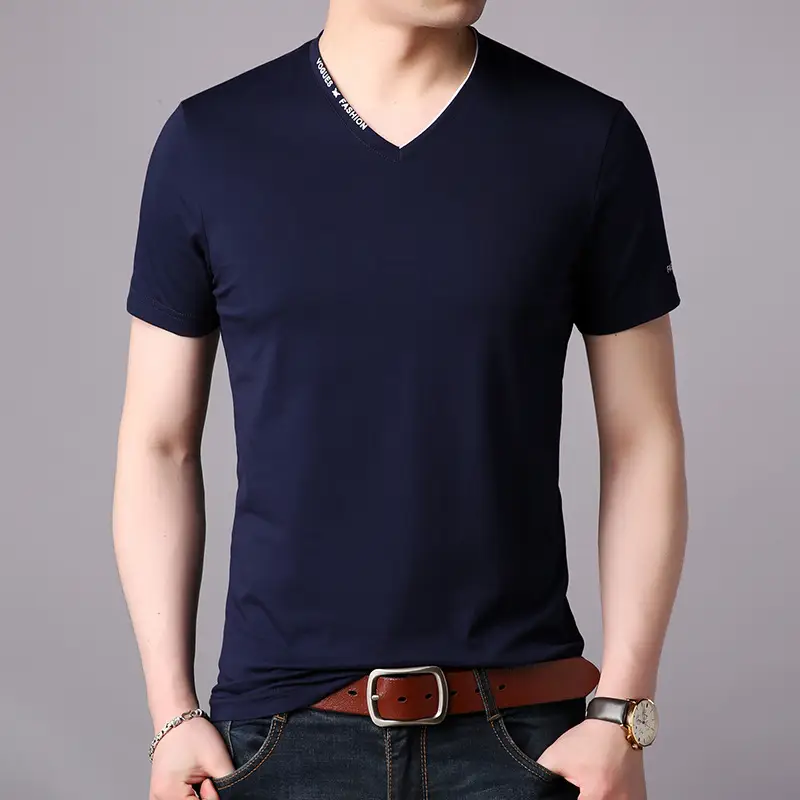 Men V-Neck Cotton T-Shirt Slim Fit Maroon - Image 5