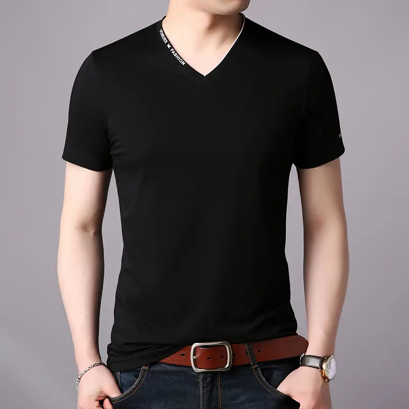 Men V-Neck Cotton T-Shirt Slim Fit Maroon - Image 6