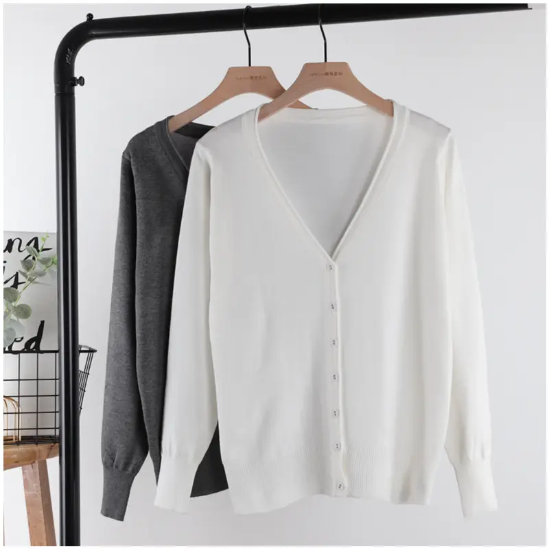 2025 V-Neck Knitted Cardigan Women White - Image 19