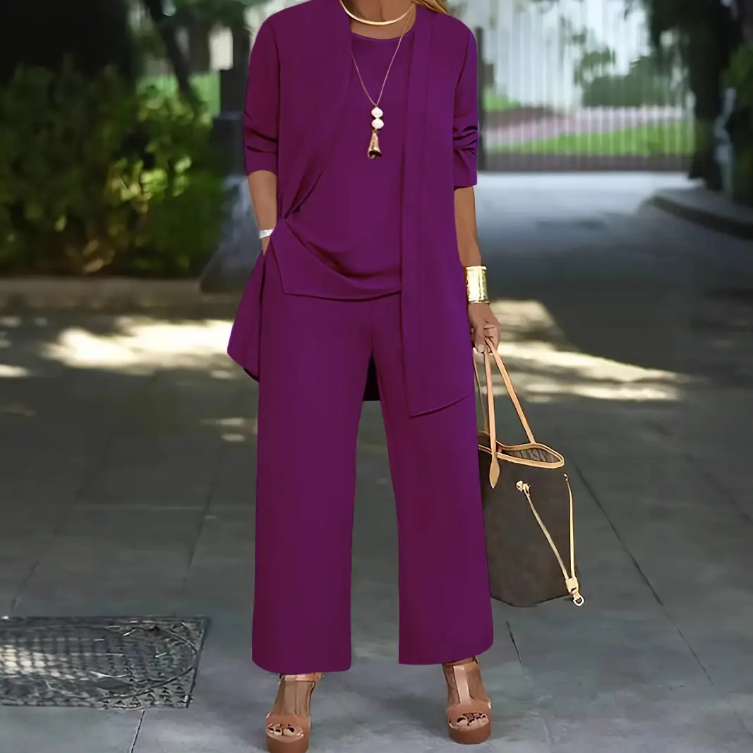 2021 Purple 3-Piece Slimming Plus Size Pants Set - Image 17