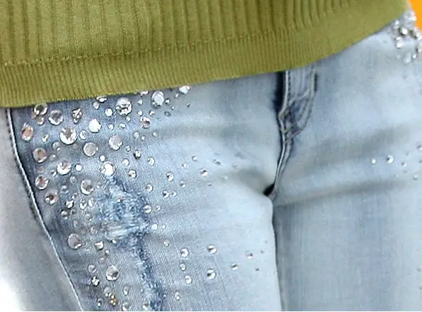 Light Blue Beaded Pencil Pants with Diamond Decor — feature 11