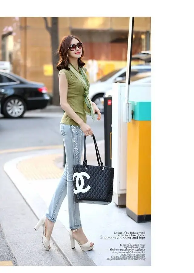 Light Blue Beaded Pencil Pants with Diamond Decor — feature 6