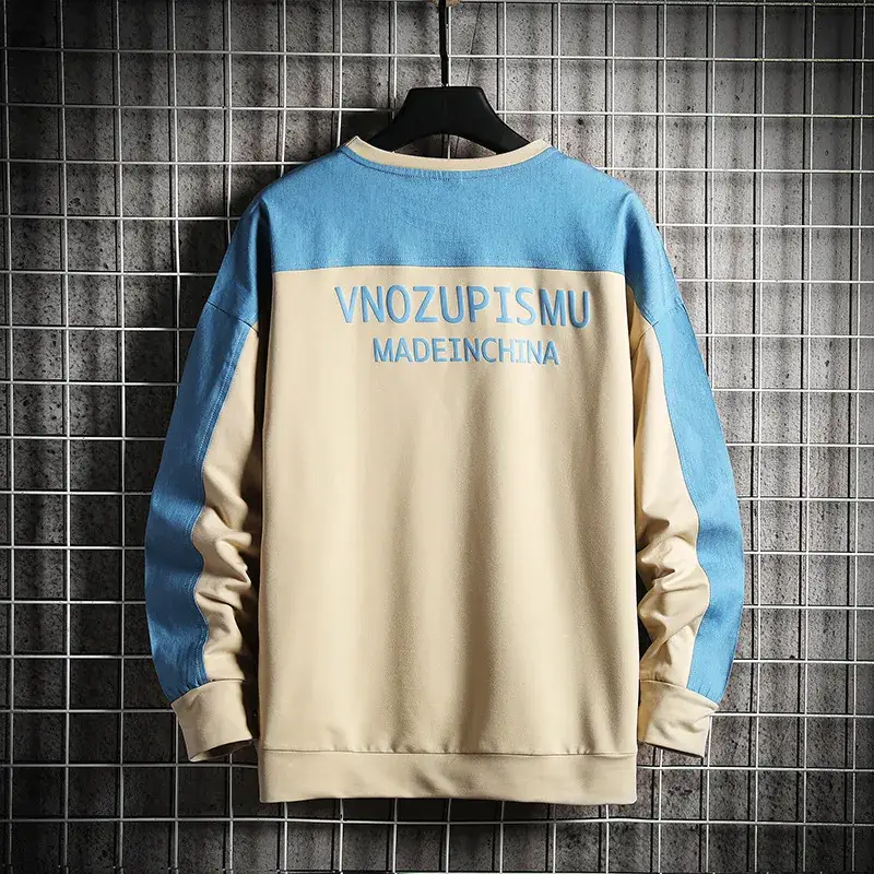 Men Blue Beige Sweatshirt Long Sleeve Casual Wear - Image 7
