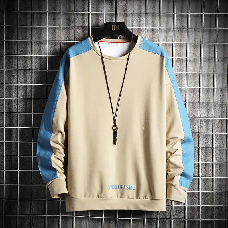 Men Blue Beige Sweatshirt Long Sleeve Casual Wear - Image 2