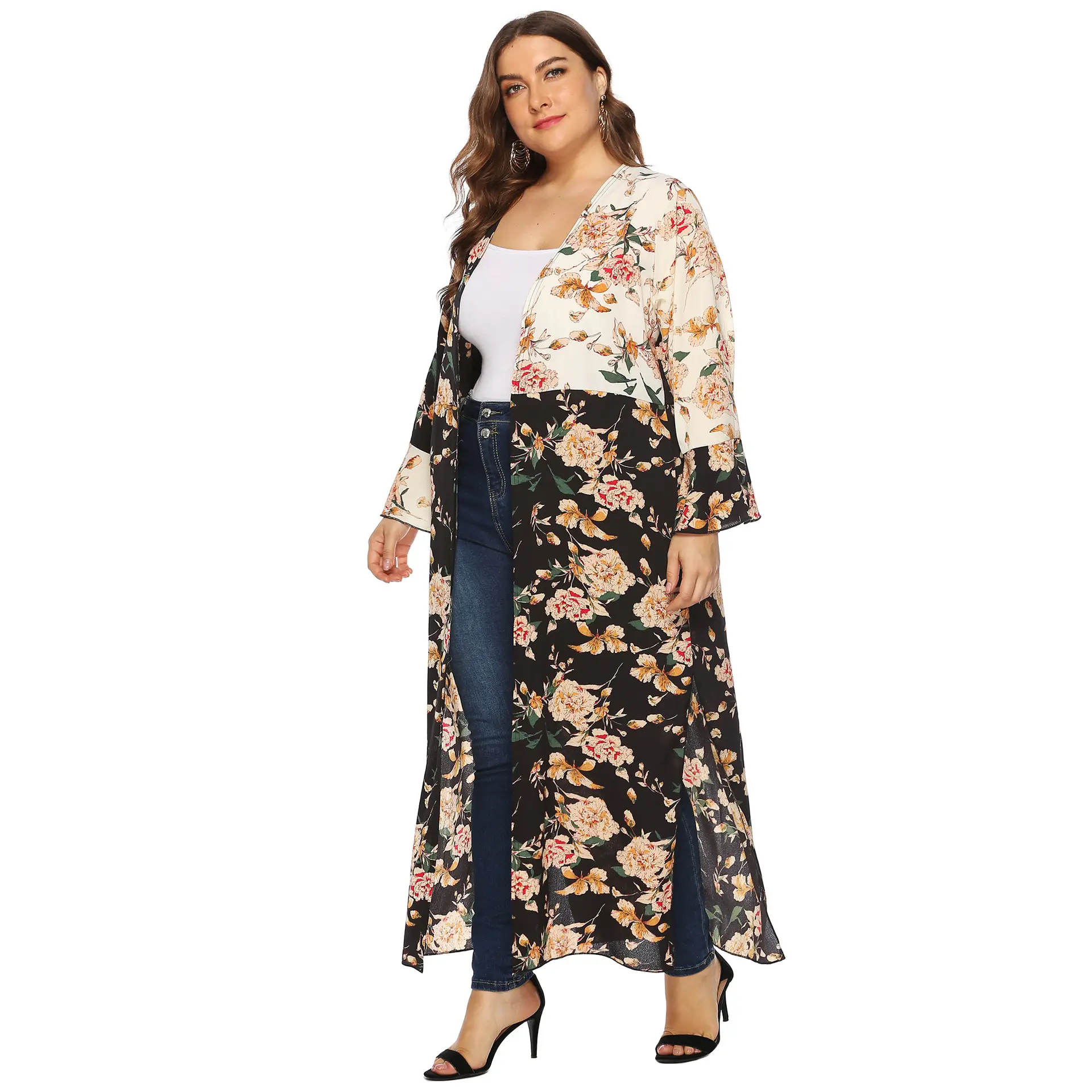 Plus Size Floral Cardigan Sun Protection Jacket - Image 3