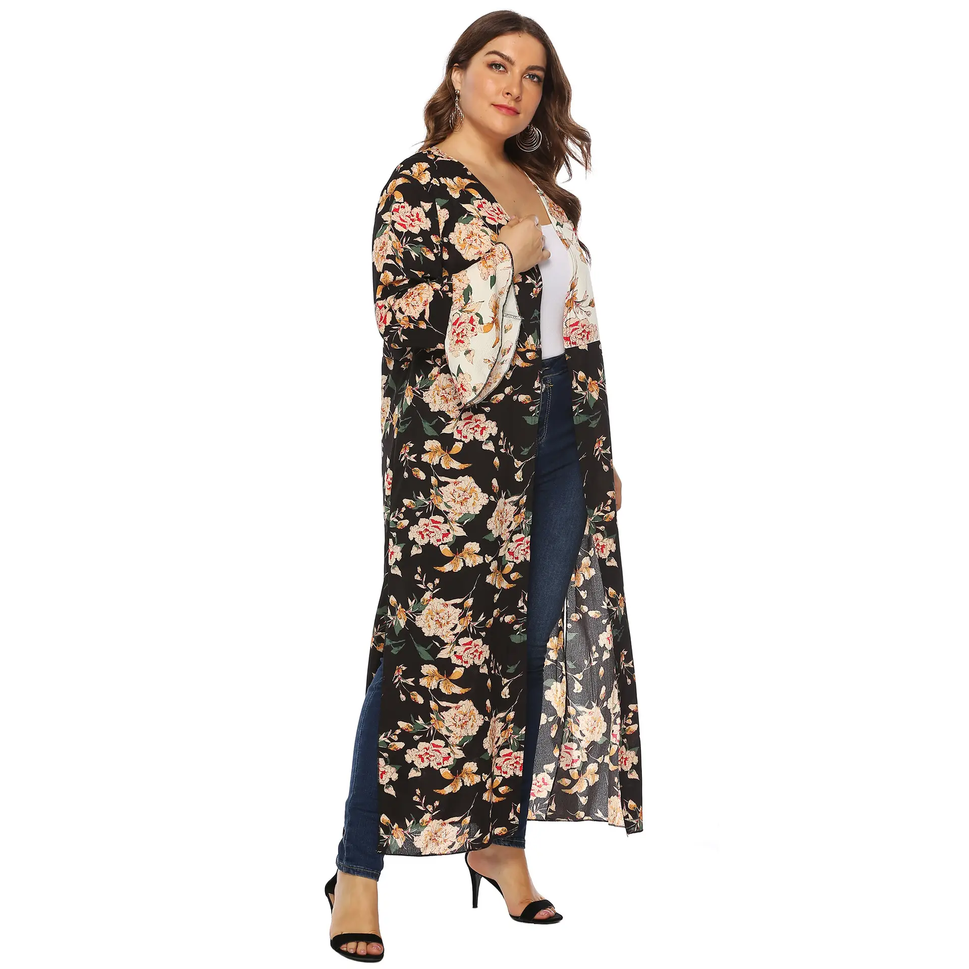 Plus Size Floral Cardigan Sun Protection Jacket - Image 4
