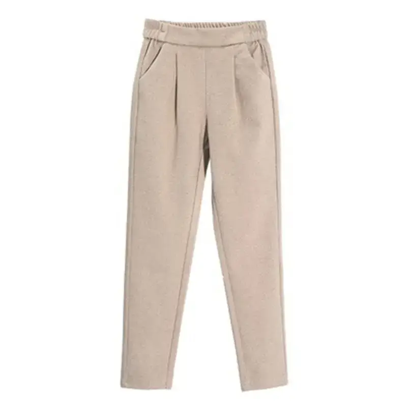 2025 Woolen High-Waisted Pants for Women Beige Black - Image 5