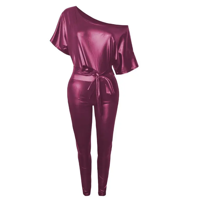 Black Leather One-Sided Slope Collar Dress with Bat Wing Short Sleeve
