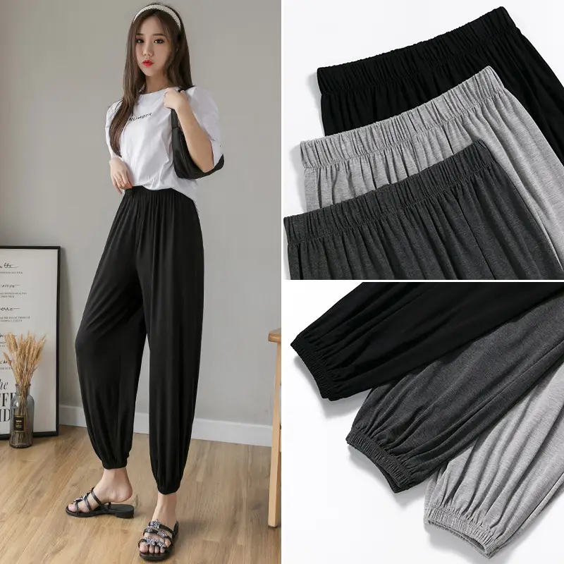 Women Grey Modal Slimming Sports Pants 2025