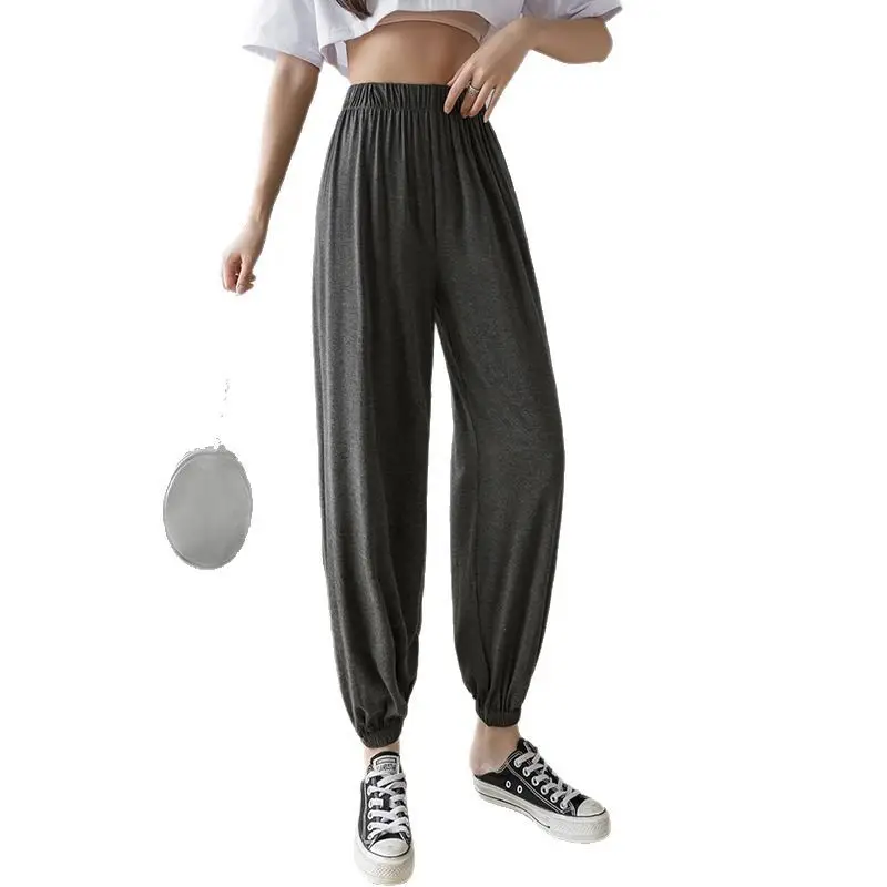 Women Grey Modal Slimming Sports Pants 2025