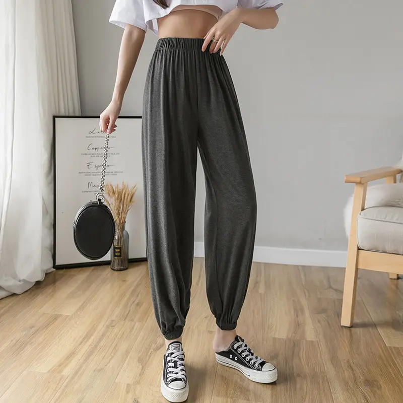 Women Grey Modal Slimming Sports Pants 2025