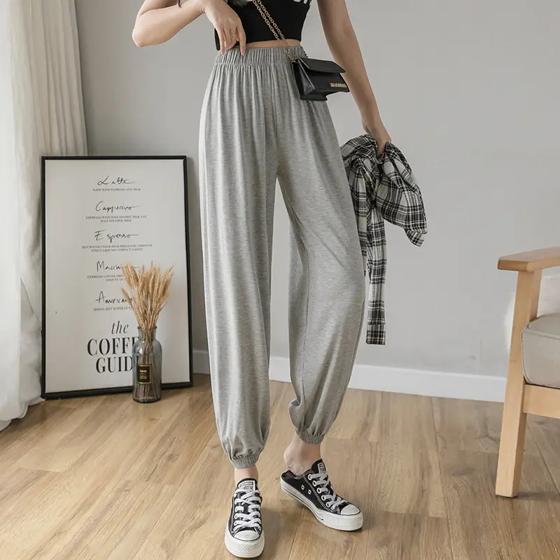 Women Grey Modal Slimming Sports Pants 2025