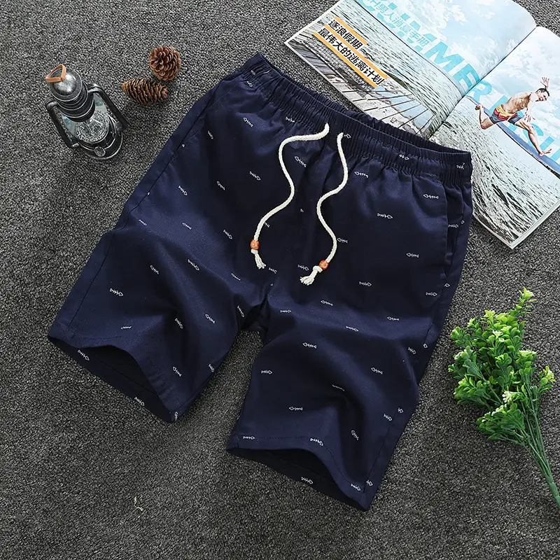 Men Navy Blue Fish Bone Shorts Summer Casual Large - Image 4