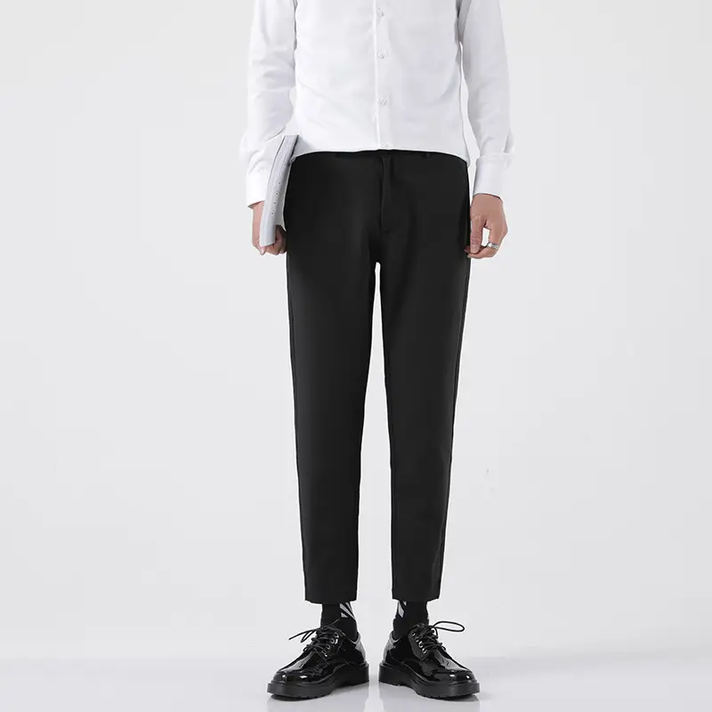 Men's Korean-style Cropped Straight Leg Pants Black - Image 3