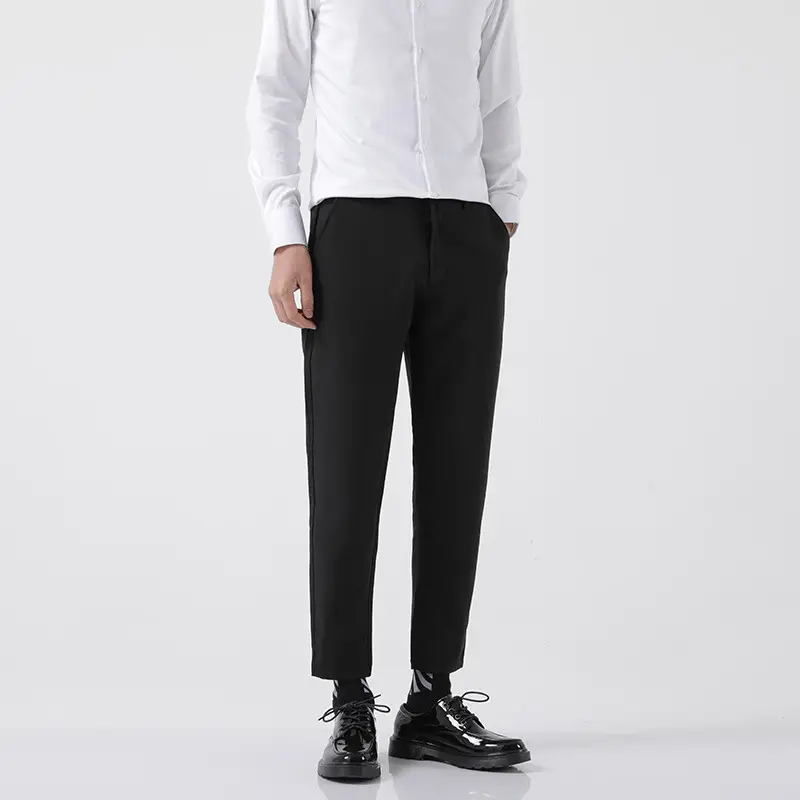 Men's Korean-style Cropped Straight Leg Pants Black - Image 4