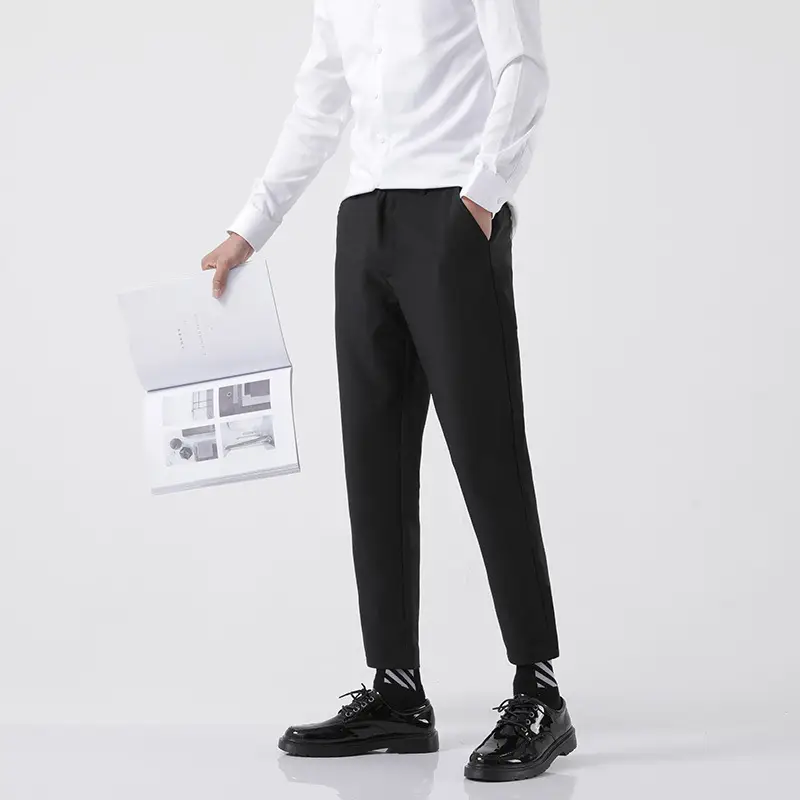 Men's Korean-style Cropped Straight Leg Pants Black - Image 5