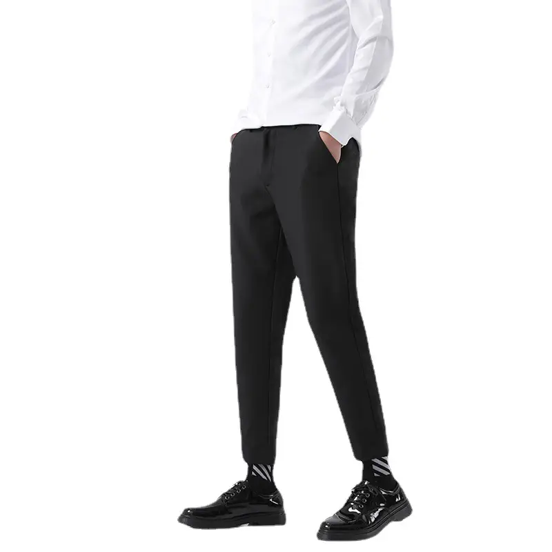 Men's Korean-style Cropped Straight Leg Pants Black - Image 6