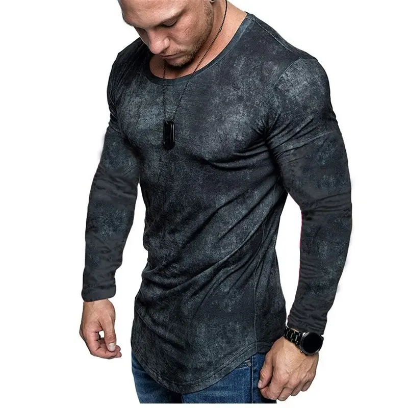 Men 3D Printed Long Sleeve T-Shirt Red Slim Fit
