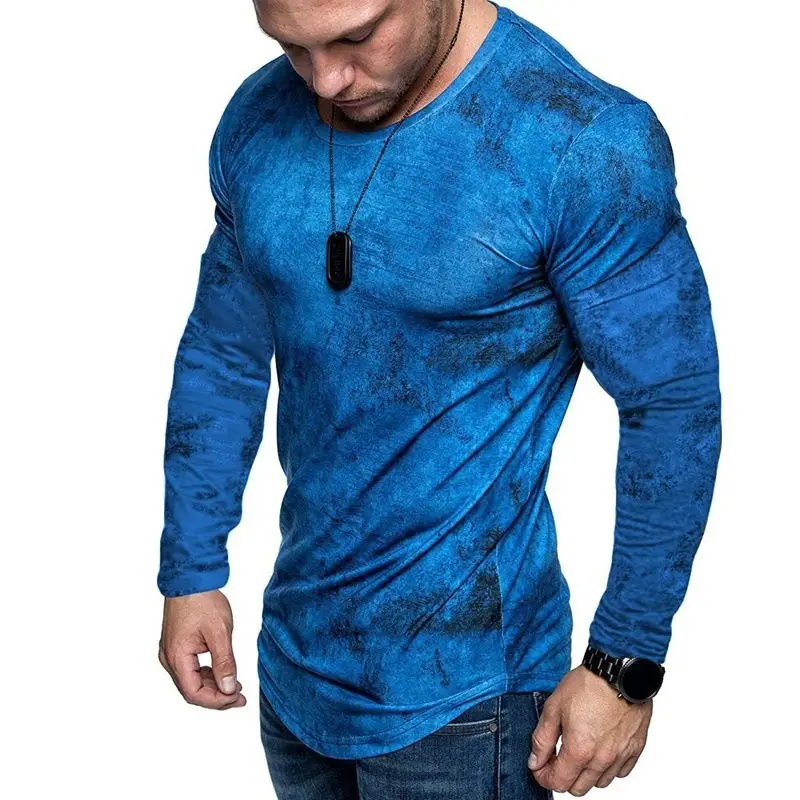 Men 3D Printed Long Sleeve T-Shirt Red Slim Fit — feature 6