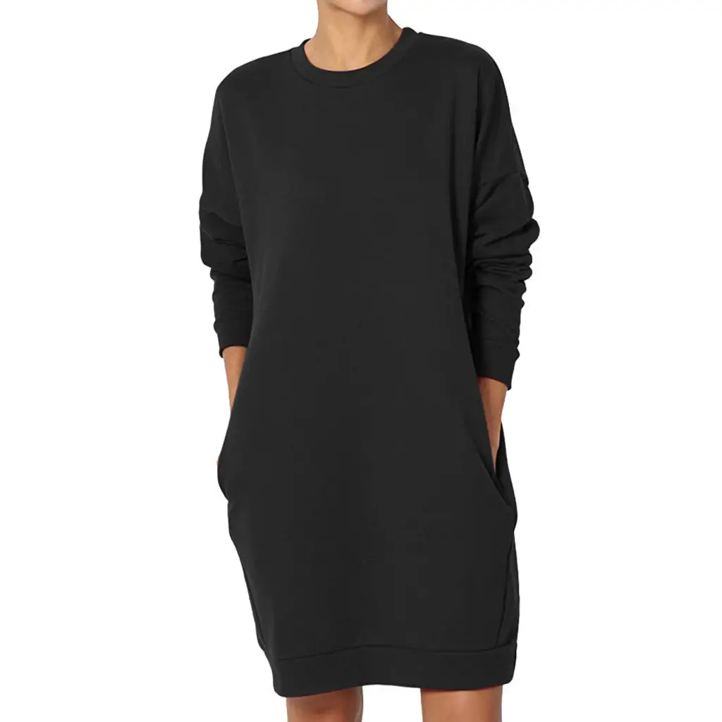 Women's Black Sweatshirt Pullover Long Sleeve Casual Wear - Image 3