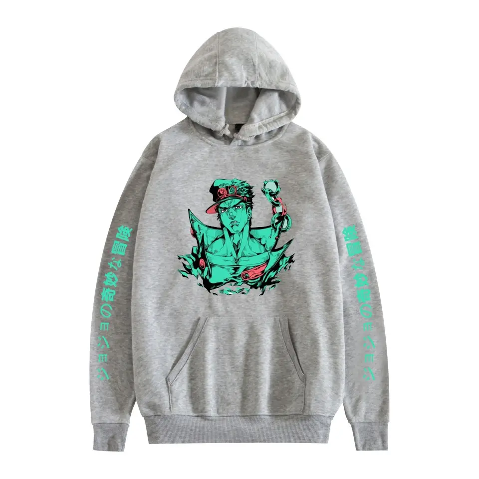 Anime Hooded Vests Gray with Jotaro Design - Image 3