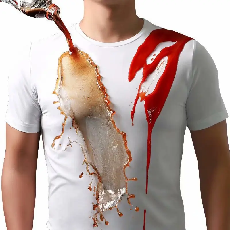 Men's 2024 Summer Mesh T-Shirt Red Blue Splash Design - Image 4