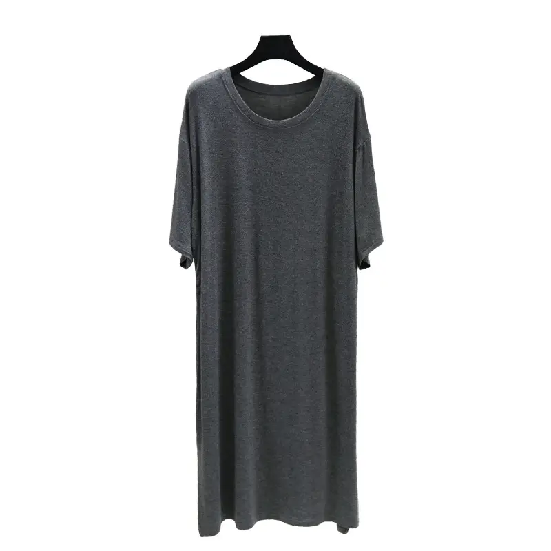 2021 Cotton Split Hem Casual Dress Green Round Neck - Image 10