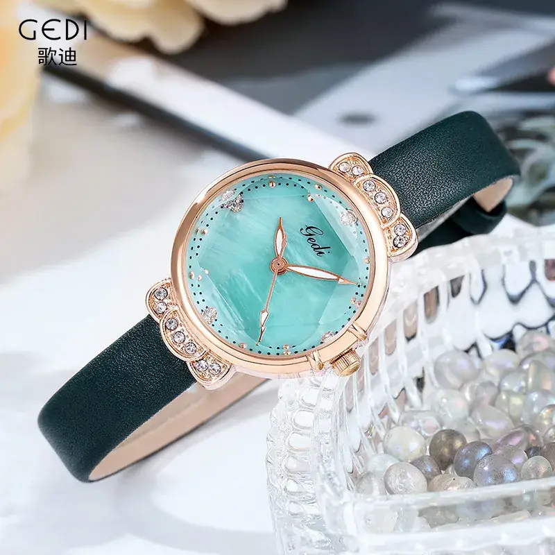 Women's Diamond-Encrusted Wristwatch with Black Strap - Image 6