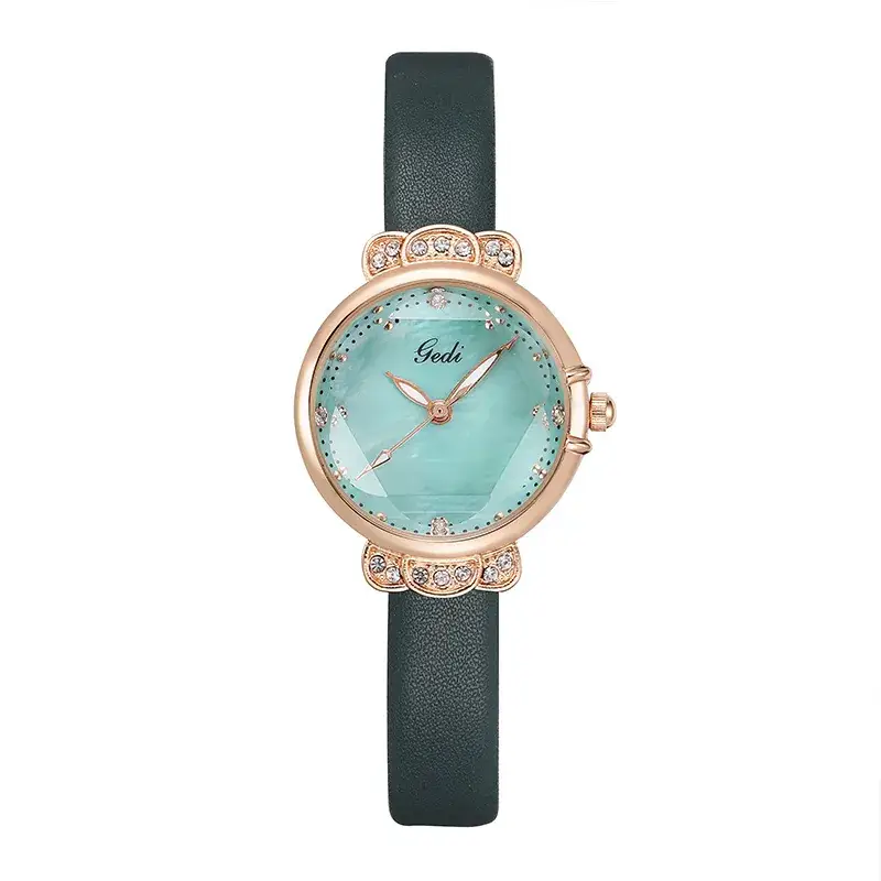 Women's Diamond-Encrusted Wristwatch with Black Strap - Image 10