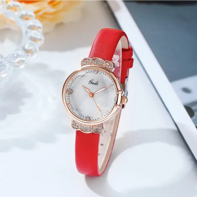 Women's Diamond-Encrusted Wristwatch with Black Strap - Image 2